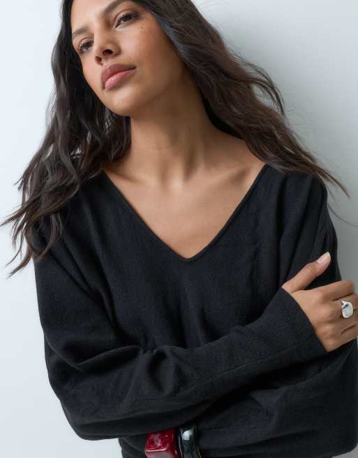 Cotton On everfine cinched v neck knit in black, 4 of 5