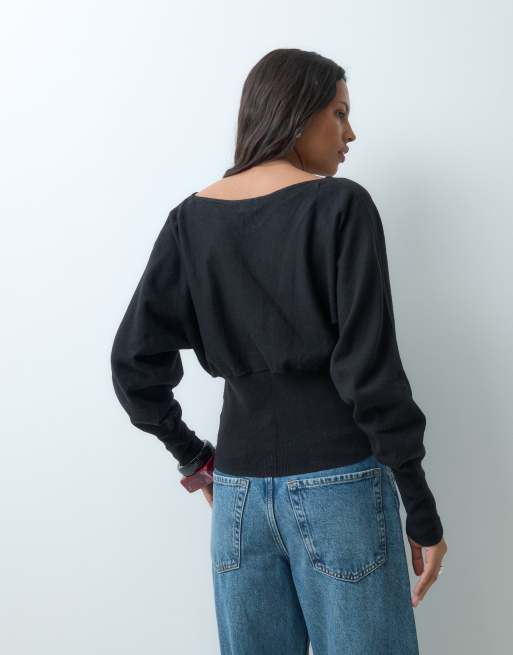Cotton On everfine cinched v neck knit in black, 5 of 5