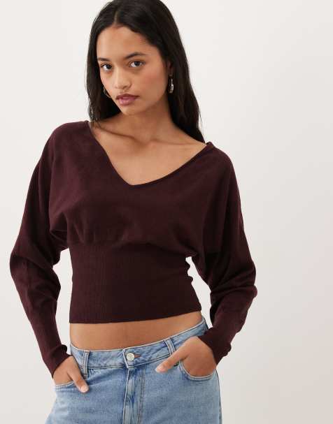 Cotton On Everfine cinched v-neck knit jumper in sour cherry stripe - view 1