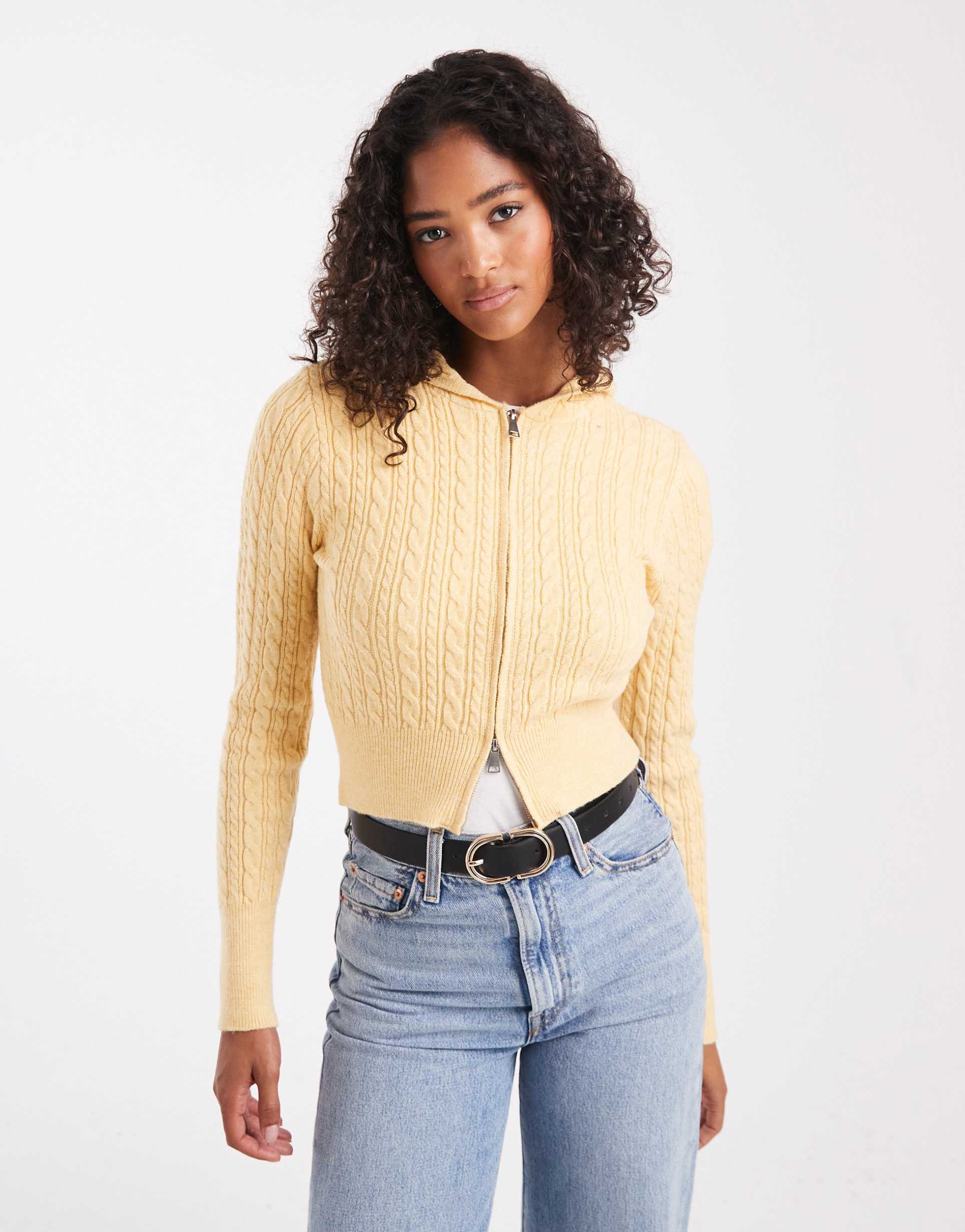 cotton on everfine double zip up hoodie in dijon yellow