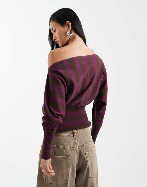 Cotton On - Everfine - Gestreepte gebreide top met vleermuismouwen in zwart, 2 van 4