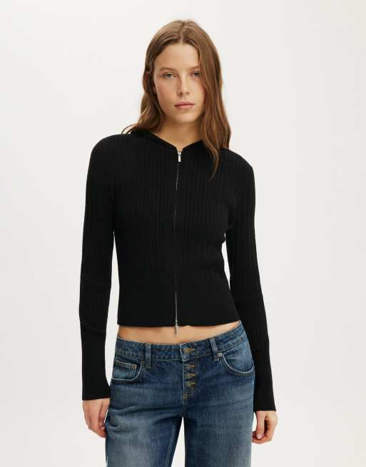 Cotton On Everfine hooded knit in black cable, 2 of 4