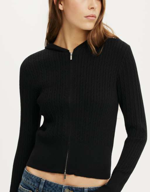 Cotton On Everfine hooded knit in black cable, 3 of 4