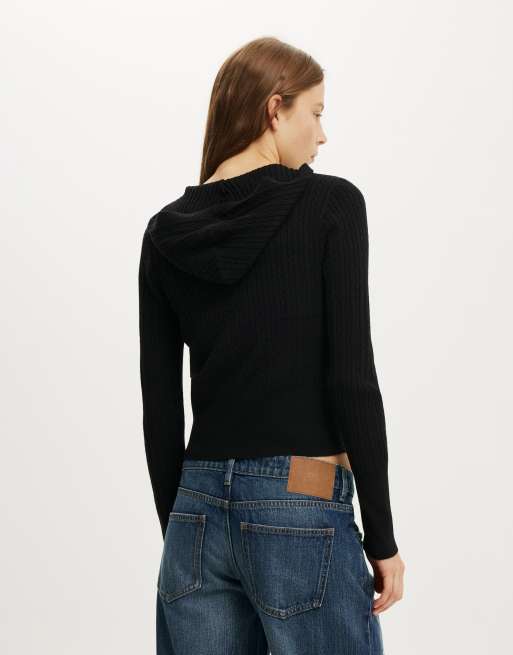 Cotton On Everfine hooded knit in black cable, 4 of 4