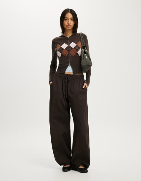 Cotton On Everfine hooded knit in dark oak argyle - view 1
