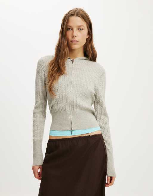 Cotton On Everfine hooded knit in ltw grey marle cable, 2 of 4