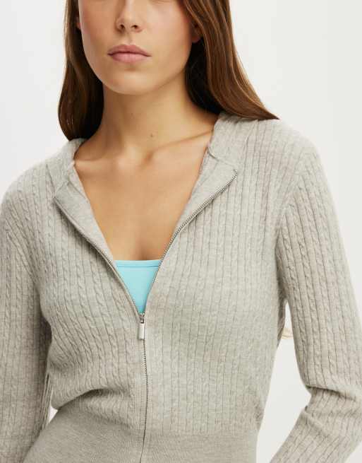 Cotton On Everfine hooded knit in ltw grey marle cable, 3 of 4