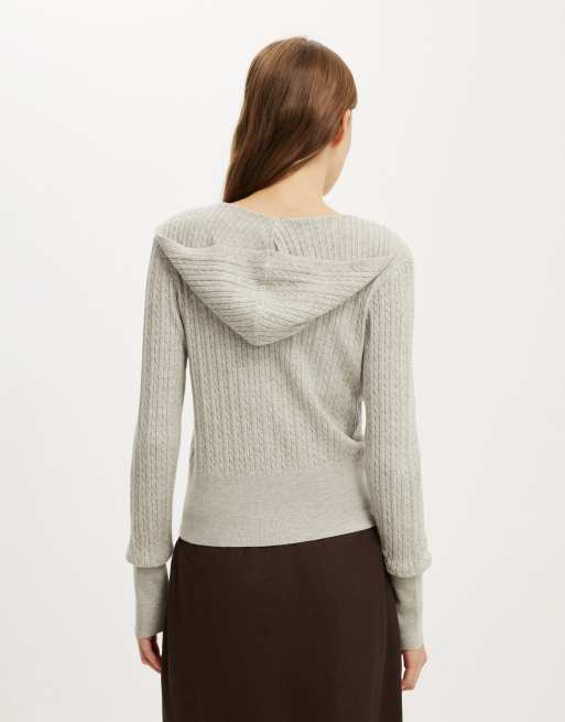 Cotton On Everfine hooded knit in ltw grey marle cable, 4 of 4