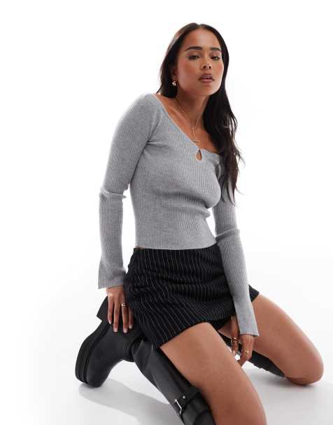 Cotton On - Everfine - Maglione grigio con scollo a cuore e apertura a goccia - view 1