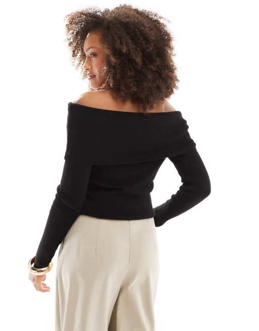 Cotton On - Everfine - Maglione nero a coste taglio corto con spalle scoperte, 4 di 4