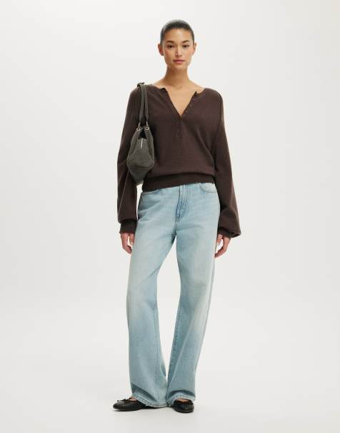 Cotton On Everfine oversized henley knit in brown - view 1