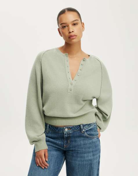 Cotton On Everfine oversized henley knit in green - view 1