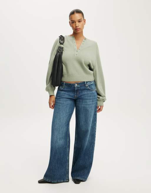 Cotton On Everfine oversized henley knit in green, 2 of 4
