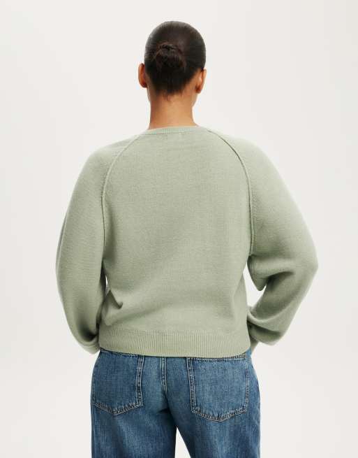 Cotton On Everfine oversized henley knit in green, 4 of 4