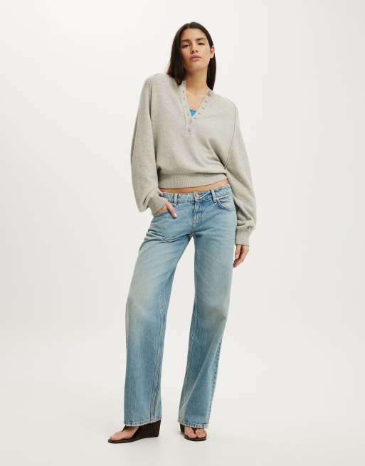 Cotton On Everfine oversized henley knit in grey, 2 of 4