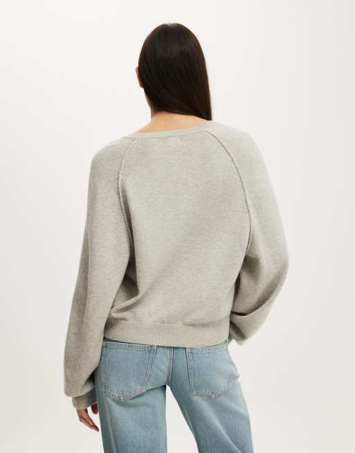 Cotton On Everfine oversized henley knit in grey, 4 of 4