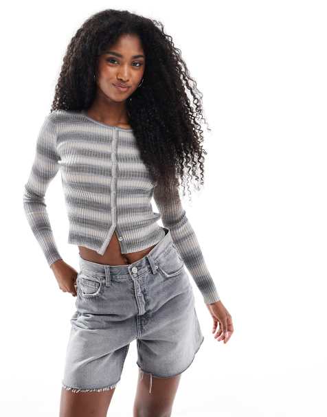 Cotton On everfine rib knit cardigan in grey spacedye - view 1