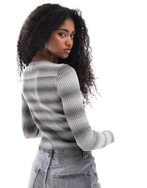 Cotton On everfine rib knit cardigan in grey spacedye, 4 of 4
