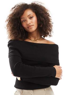 Cotton On Cotton On everfine rib off shoulder crop knit jumper in black
