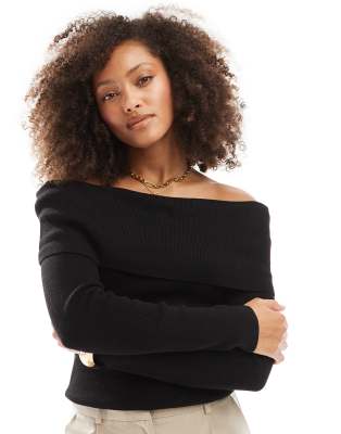 Cotton:On Cotton On everfine rib off shoulder crop knit sweater in black