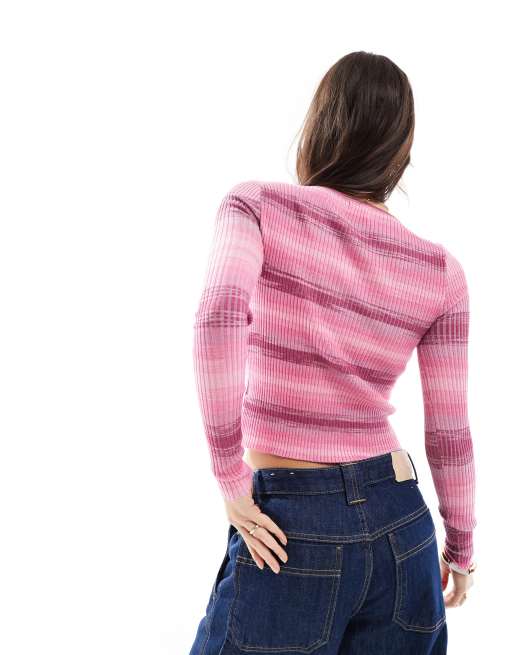 Cotton On – Everfine – Różowy kardigan z dzianiny z efektem space dye , 4 z 4