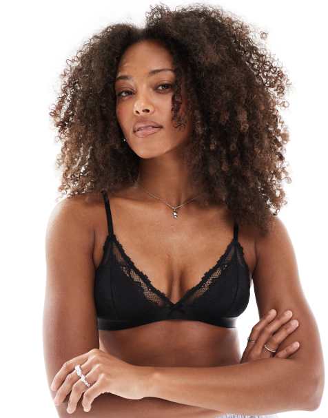 Cotton On - Everyday - Gewatteerde triangel bralette van kant in zwart - view 1
