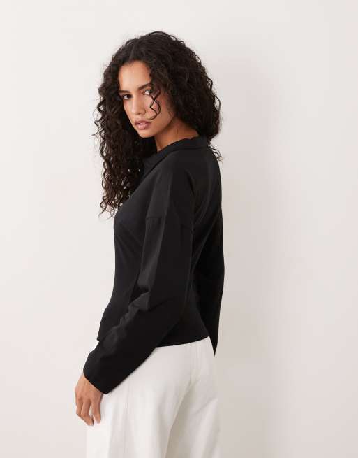 Cotton On everyday gladde polo met lange mouwen in zwart, 4 van 4