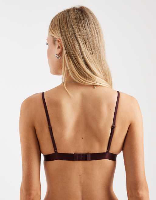 Cotton On - Everyday - Kanten triangel bralette met vulling in chocoladebruin-pruim, 2 van 4