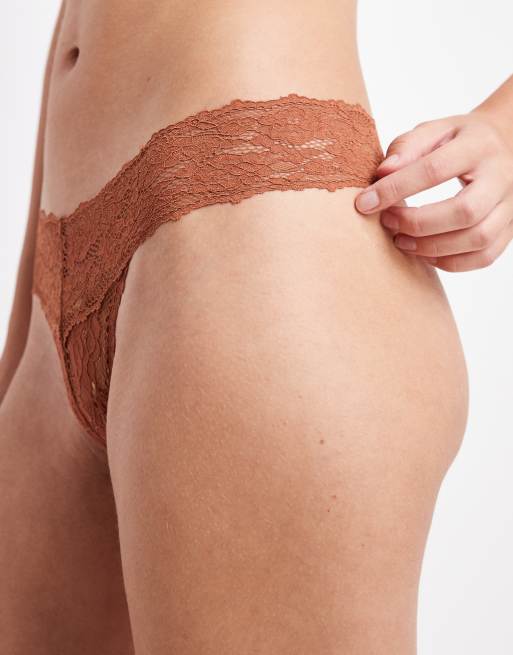 Cotton On everyday lace lingerie thong briefs in caramel crush, 4 of 4