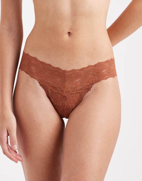 Cotton On everyday lace thong brief in caramel crush - view 1