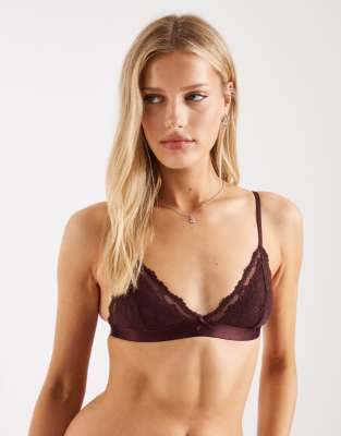 Cotton On Everyday Lace Triangle Padded Bralette In Brown
