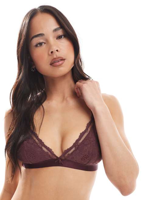 Cotton On Everyday lace triangle padded bralette in dark oak - BROWN