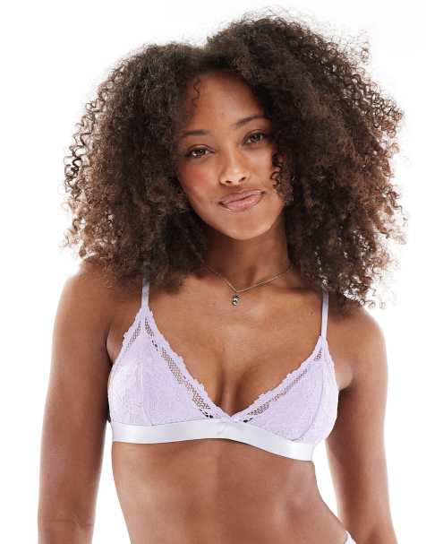 Cotton On everyday lace triangle padded bralette in lavender - view 1