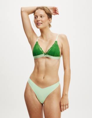 Cotton On Everyday lace triangle padded bralette in lucky green - LGREEN - view 1