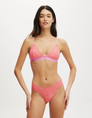 Cotton  On Everyday lace triangle padded bralette in pink - view 1