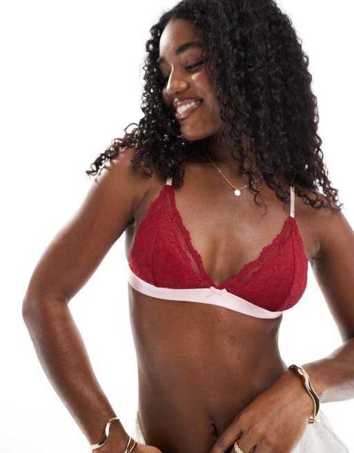 Cotton On Everyday lace triangle padded bralette in red - RED