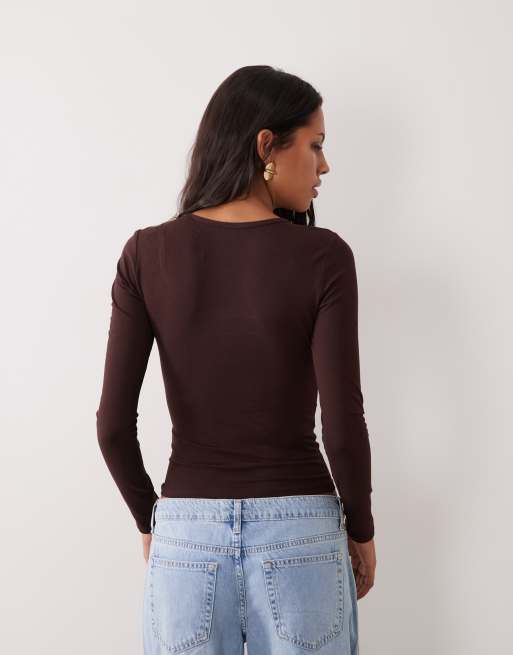 Cotton On everyday smooth long sleeve top in dark oak , 4 of 4