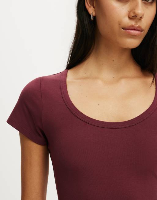 Cotton On Everyday smooth scoop neck tee in burgundy, 3 of 4
