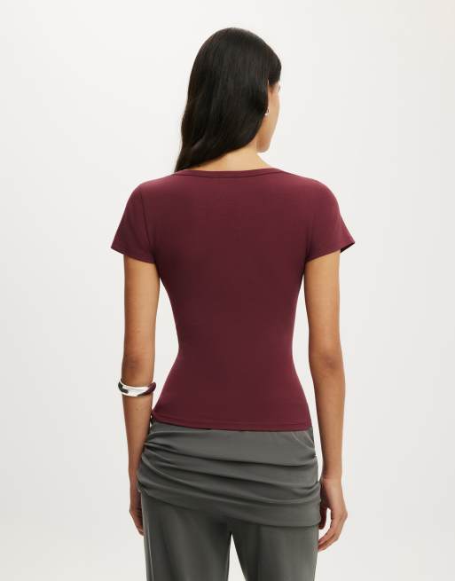 Cotton On Everyday smooth scoop neck tee in burgundy, 4 of 4