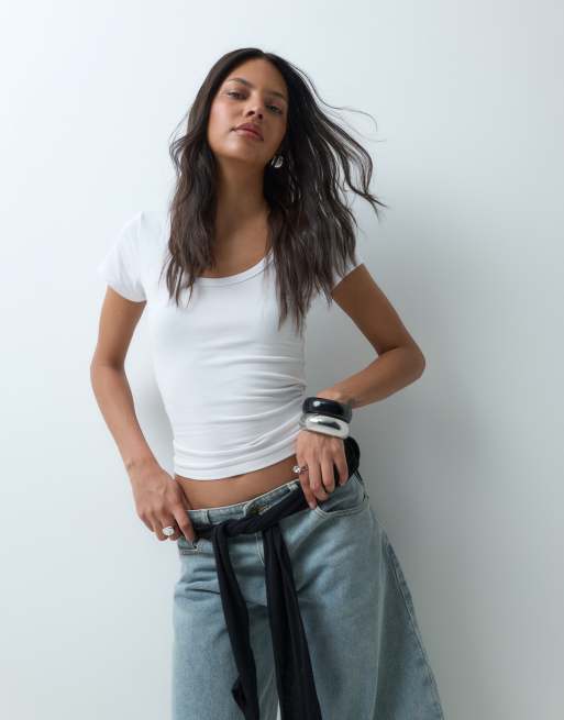 Cotton On Everyday Smooth t-shirt med djup halsringning i vitt, 3 av 5