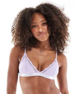 Cotton On - Everyday - Wattiertes Triangel-Bustier in Lavendel mit Spitzenborte-Lila