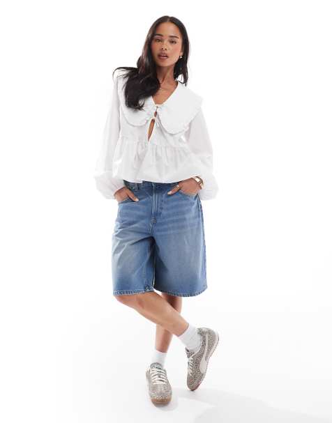 Cotton On – Extrem weite Jeansjorts in Haze-Blau - view 1