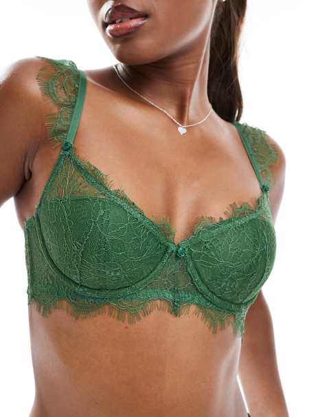 Cotton On eyelash lace lined bra in bonsai green - view 1