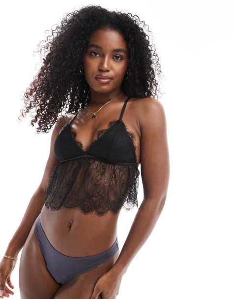 Cotton On eyelash lace longline bralet in black - view 1