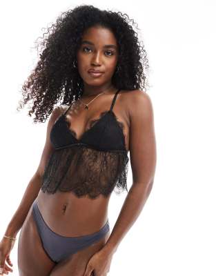Cotton:on Cotton On Eyelash Lace Longline Bralette In Black