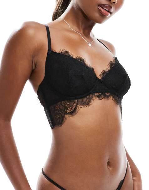 Cotton On eyelash lace longline underwire bra in black