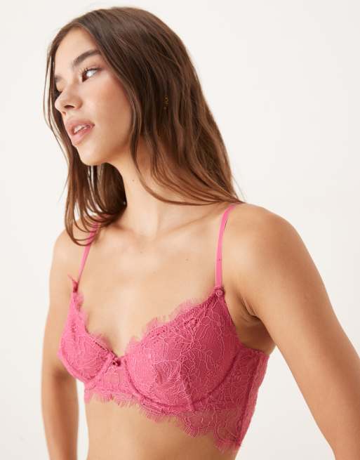 Cotton On Eyelash lace underwire bra in raspberry sorbet - PINK