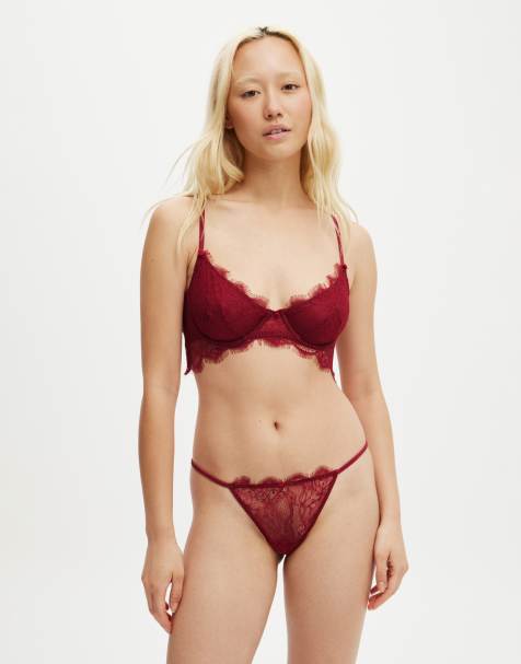Cotton  On Eyelash lace underwire bra in red - view 1