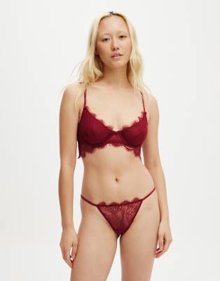 Cotton  On Eyelash lace underwire bra in red 