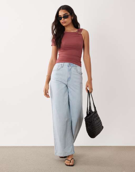 Cotton On eyelet off the shoulder cinched waist top in lagoon lullaby, 3 of 4